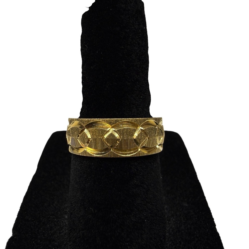 Elegant Gold Tone Etched Pattern Band Ring Fashion Jewelry Statement Piece Sz 6